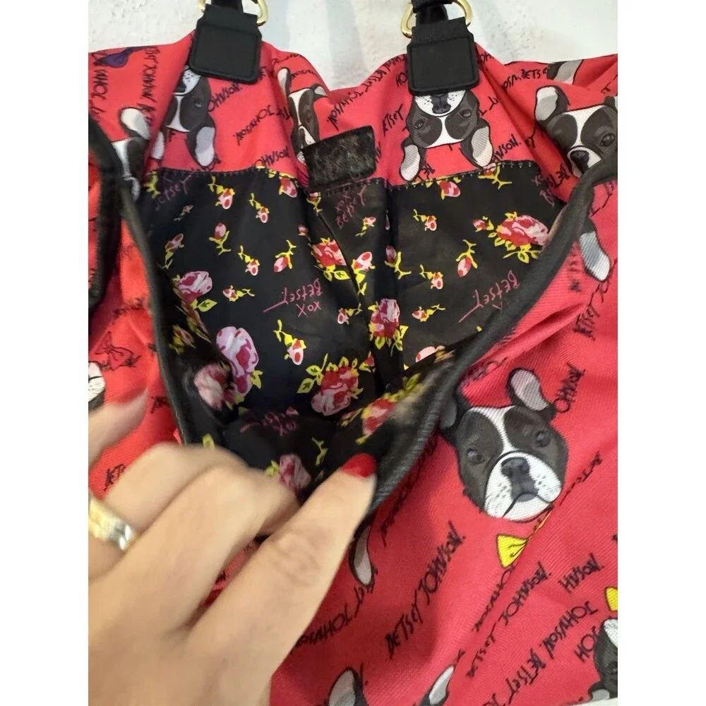 BETSEY JOHNSON Bag Iconic Bulldog Large Duffle +Card/Coin  Wallet Pink EUC